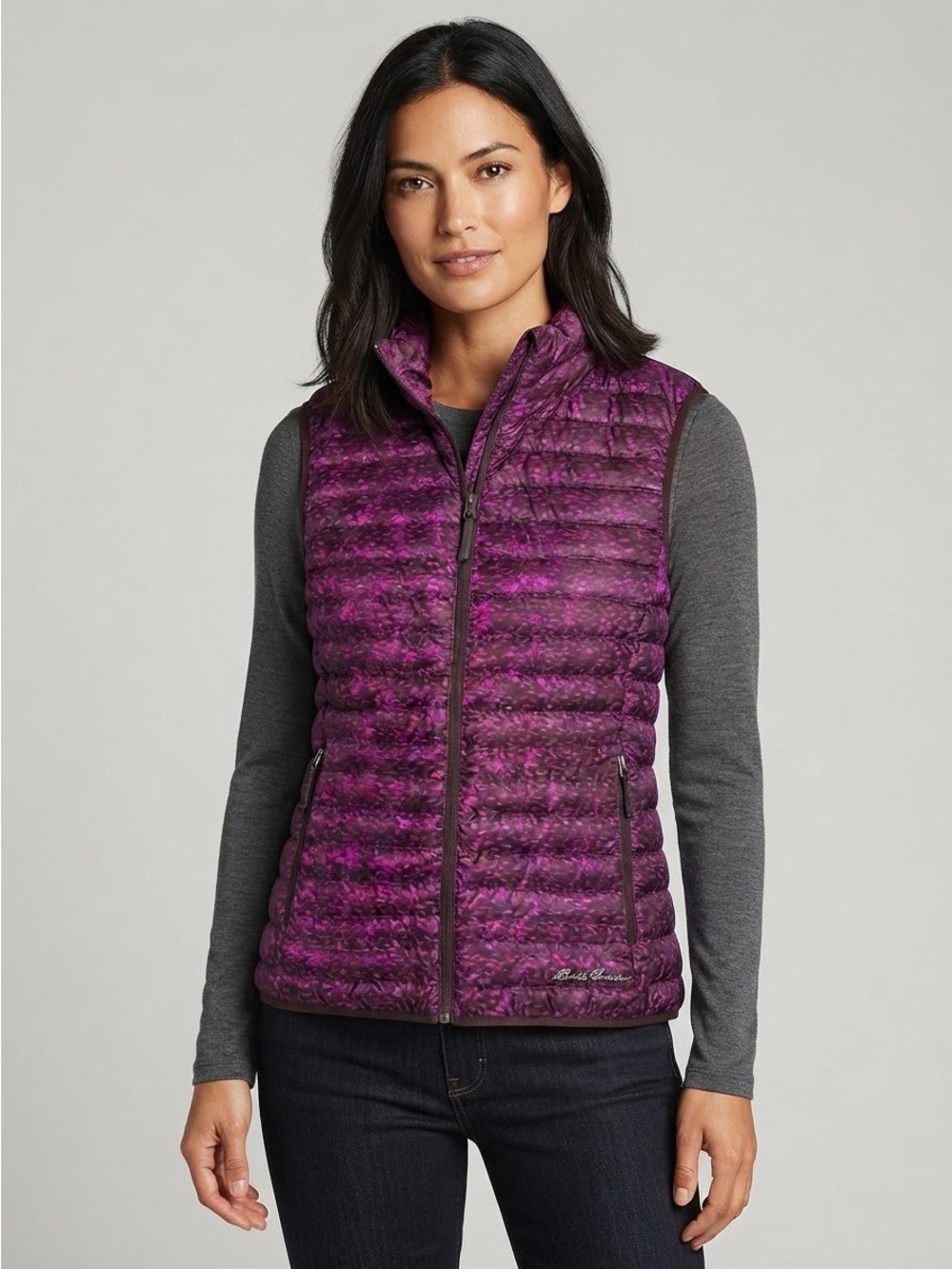 Eddie Bauer EB700 Down Puffer Vest | Purple Ditsy Print - Size Medium | Like New